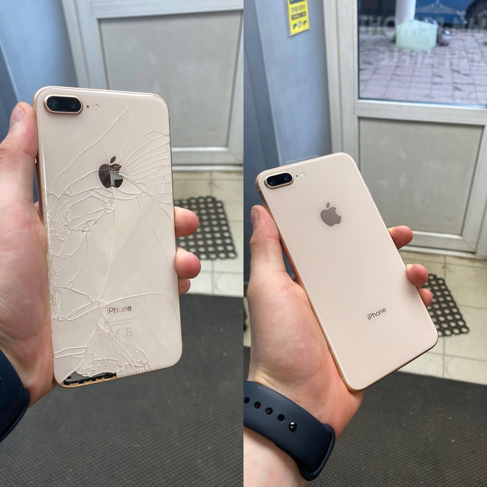 Замена задней крышки iPhone 8 Plus, до и после